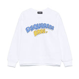 Dsquared2 Kids Felpa Bianca Girocollo con Stampa per Bambini