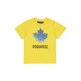 Dsquared2 Kids T-Shirt Gialla con Stampa Logo Foglio D'acero con Apertura Bottoni Spalla per Neonati
