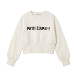 Patrizia Pepe Kids Felpa Bianco con Logo Strass Nero per Bambine