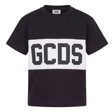 Gcds Kids T-Shirt Nero con Banda Logata Bianco Unisex