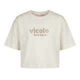 Vicolo Kids T-Shirt Off-White con Logo con Applicazioni per Bambine