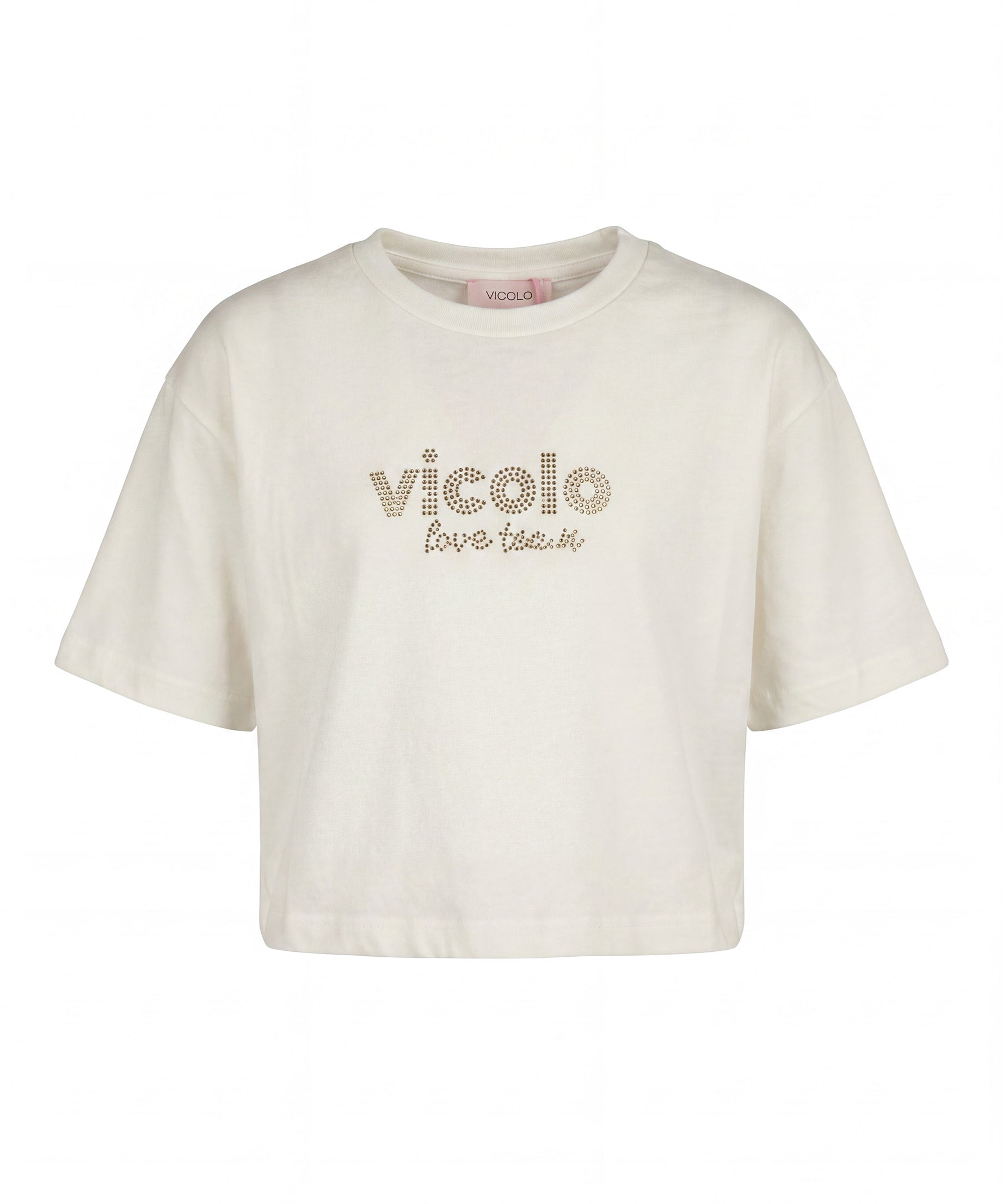 Vicolo Kids T-Shirt Off-White con Logo con Applicazioni per Bambine