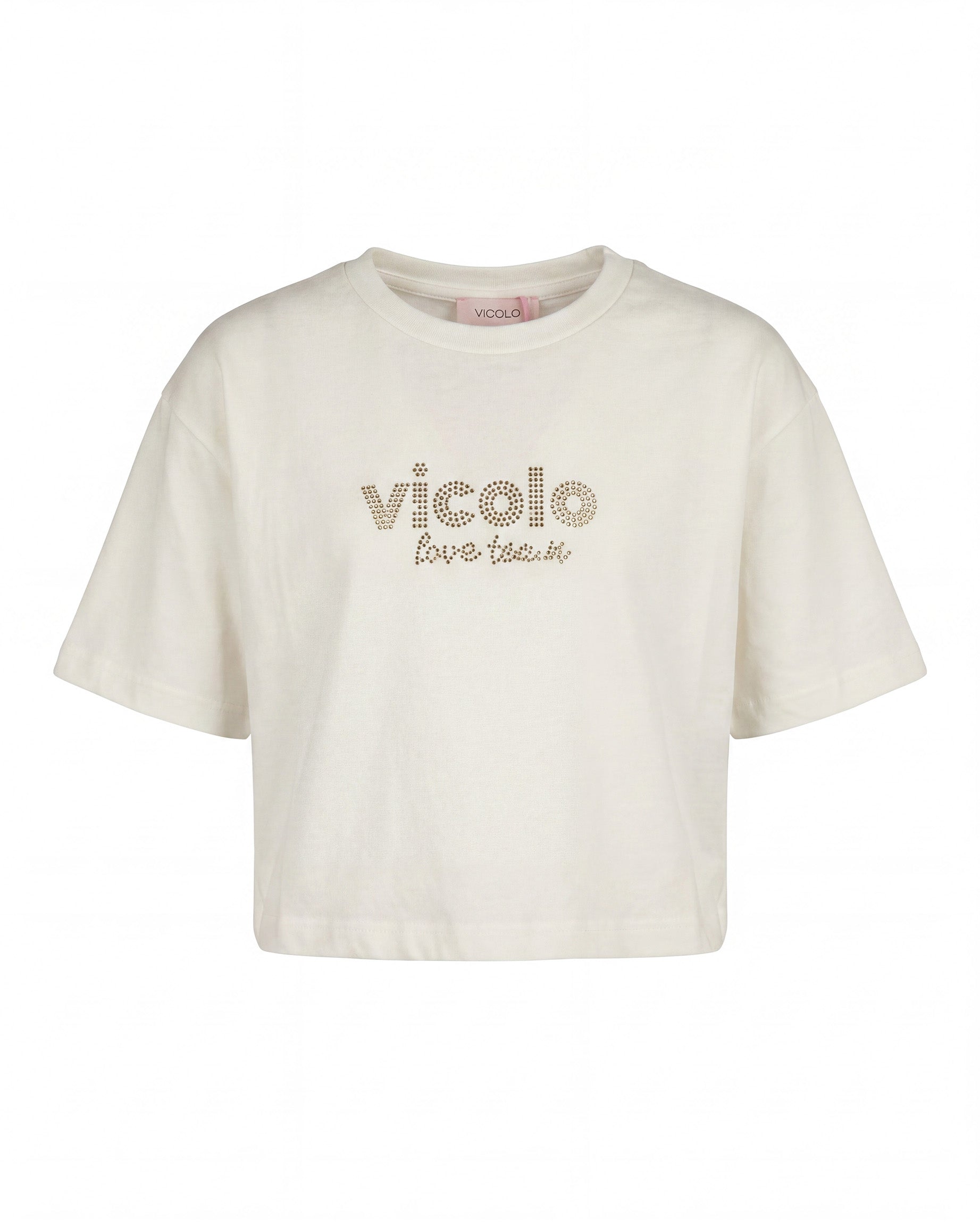 Vicolo Kids T-Shirt Off-White con Logo con Applicazioni per Bambine