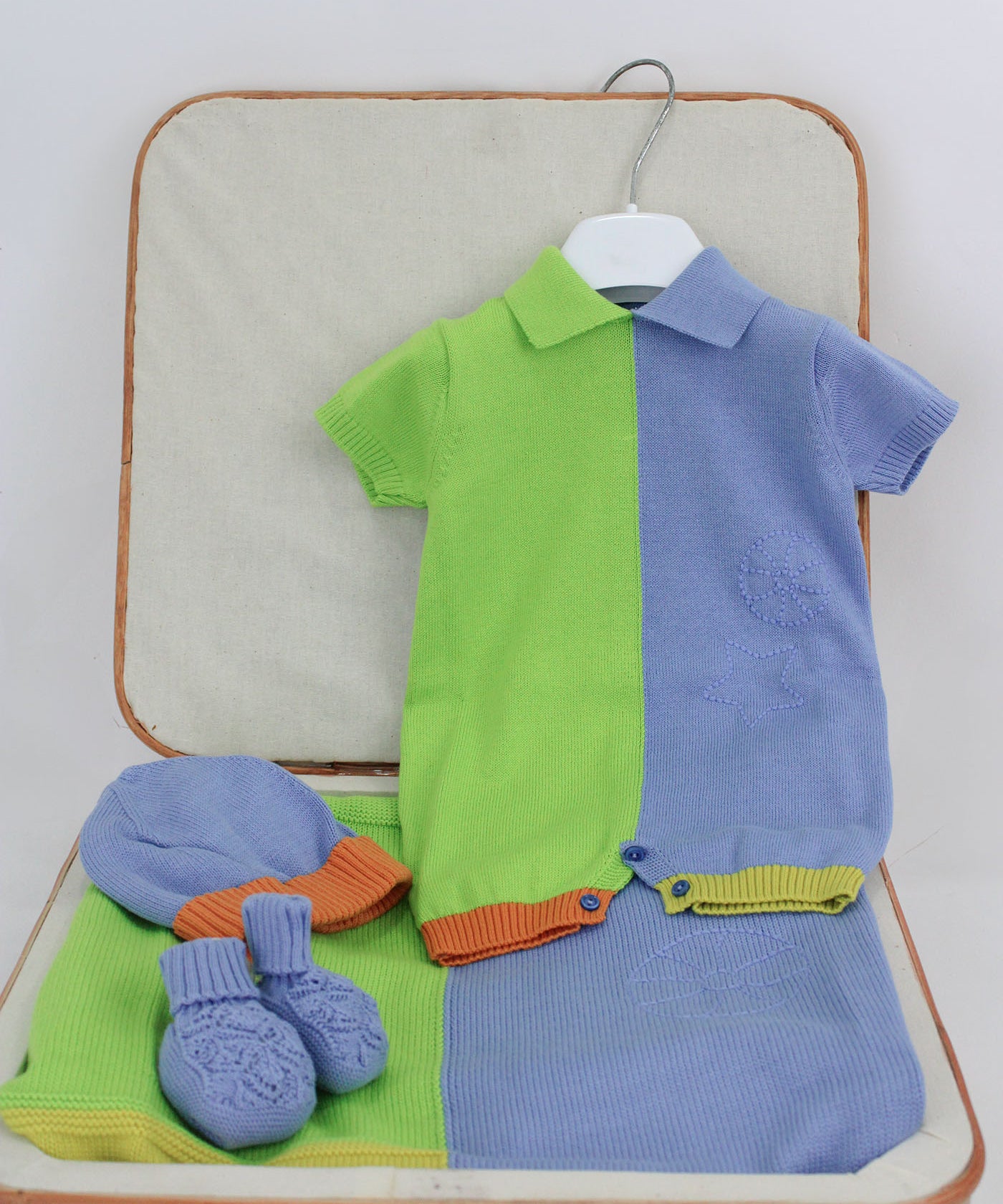 Le Coconne Corredino Azzurro/Verde per Neonati