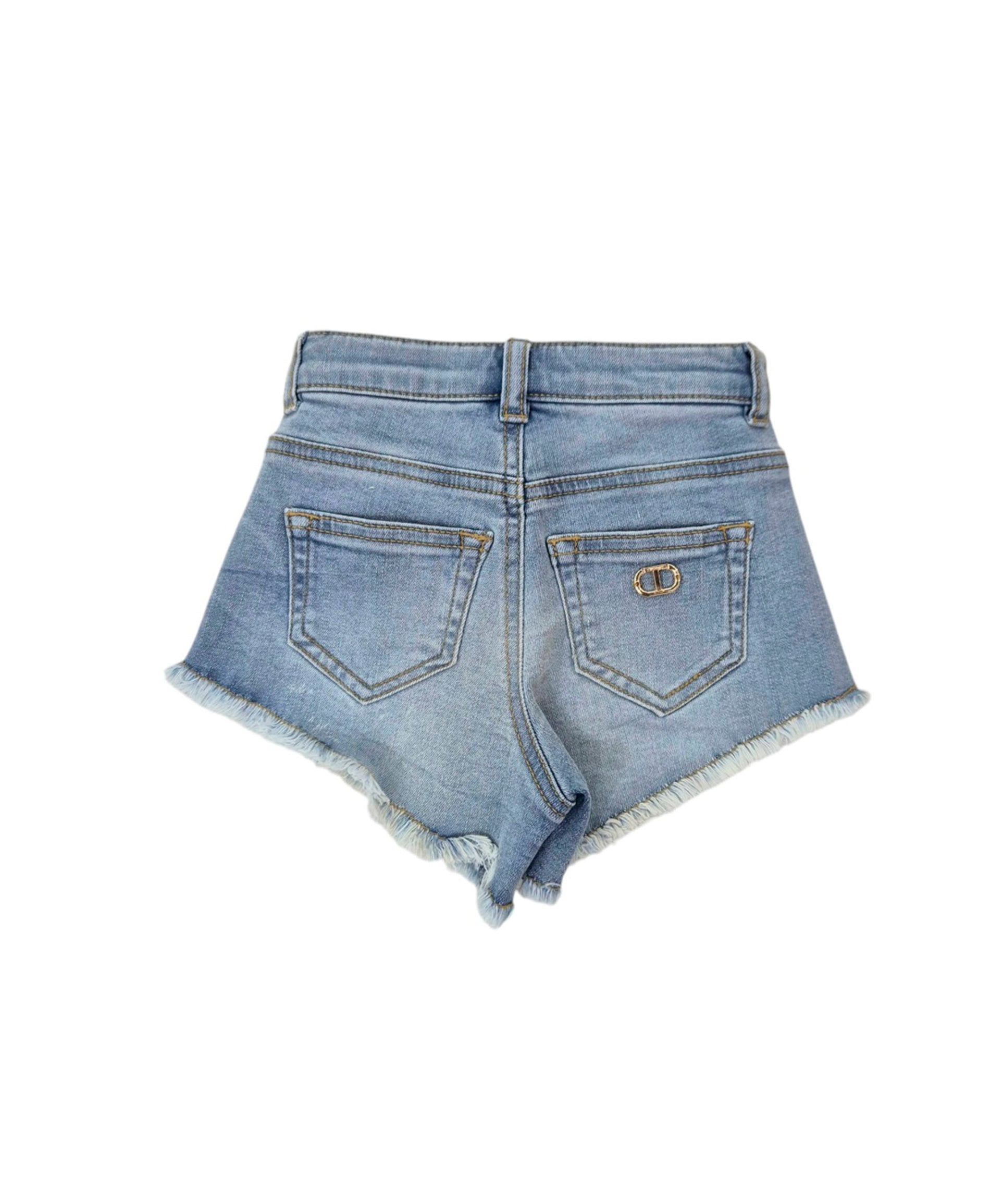 Twinset Kids Short Denim Sfrangiato per Bambine