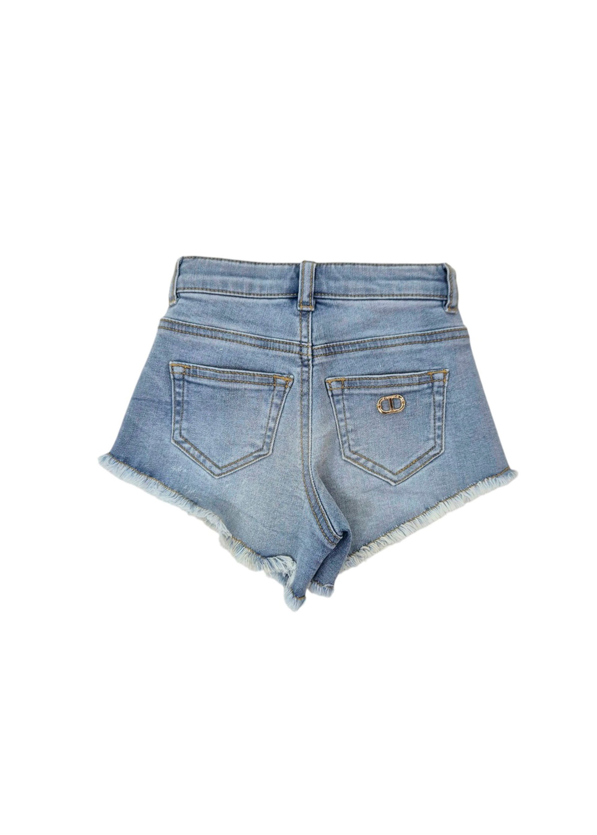 Twinset Kids Short Denim Sfrangiato per Bambine