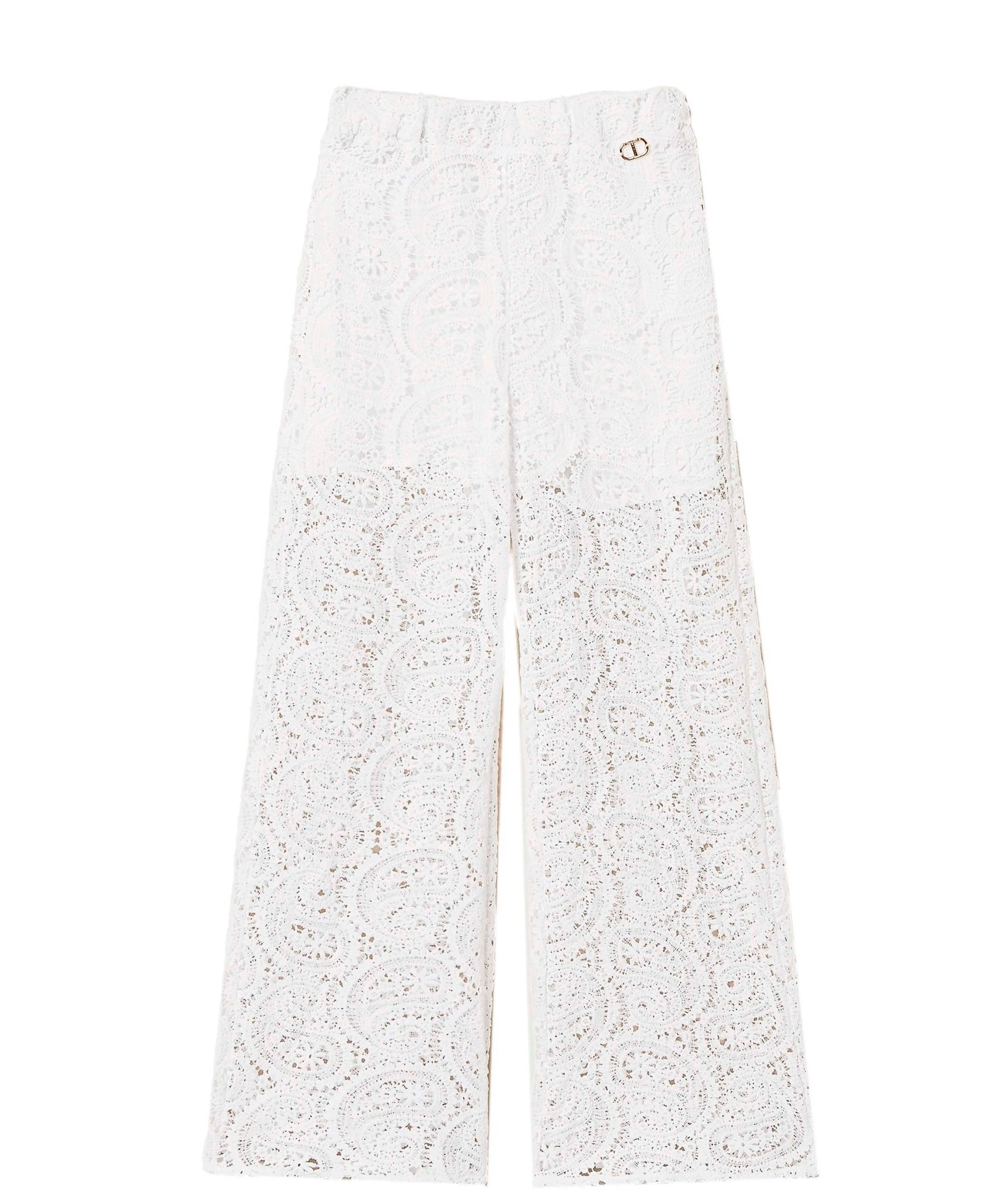 Twinset Kids Pantaloni Bianchi in Pizzo Macramè per Bambine