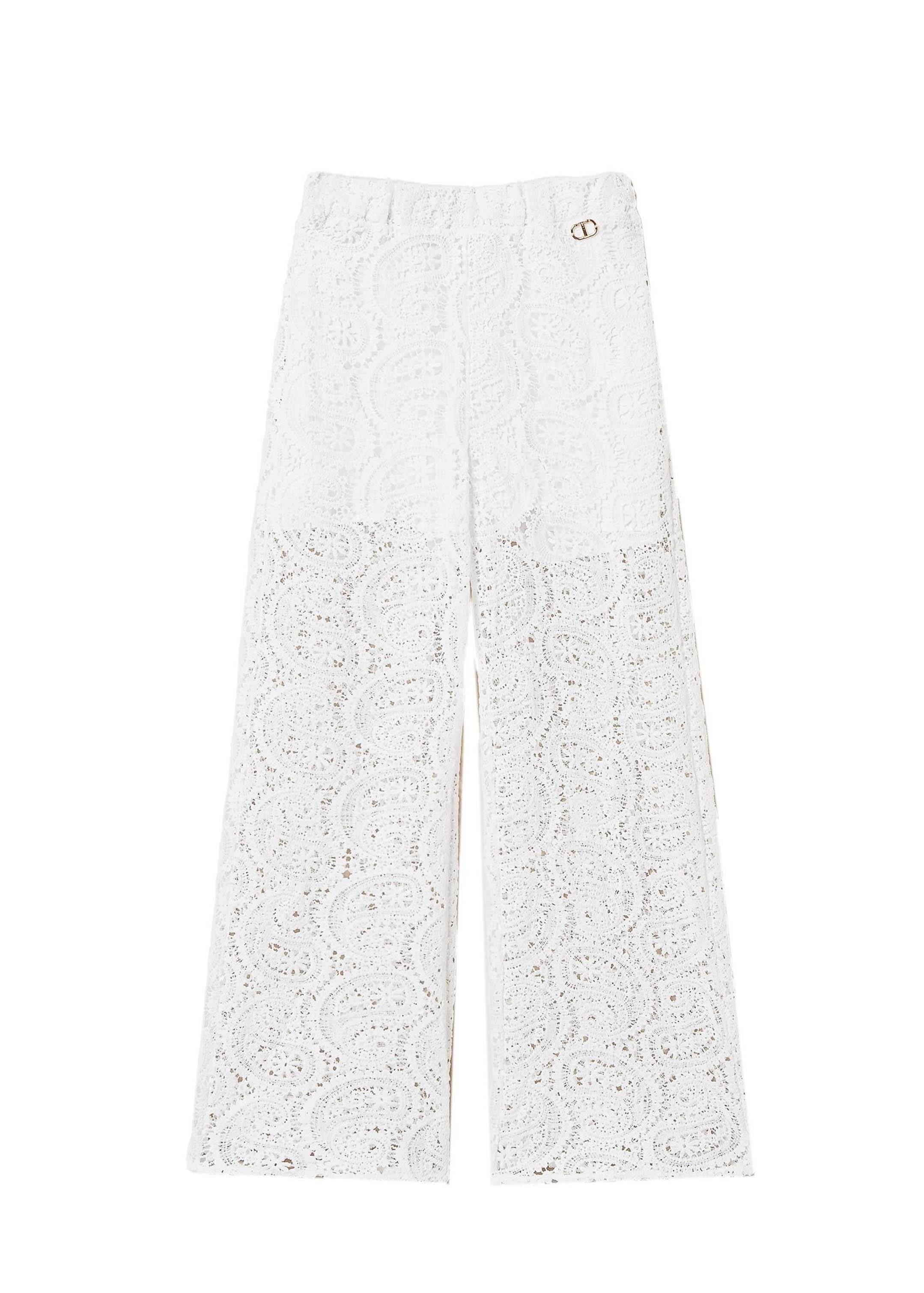 Twinset Kids Pantaloni Bianchi in Pizzo Macramè per Bambine