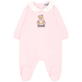 Moschino Kids Tutina Rosa in Cotone con Colletto e Stampa Teddy Bear per Neonate
