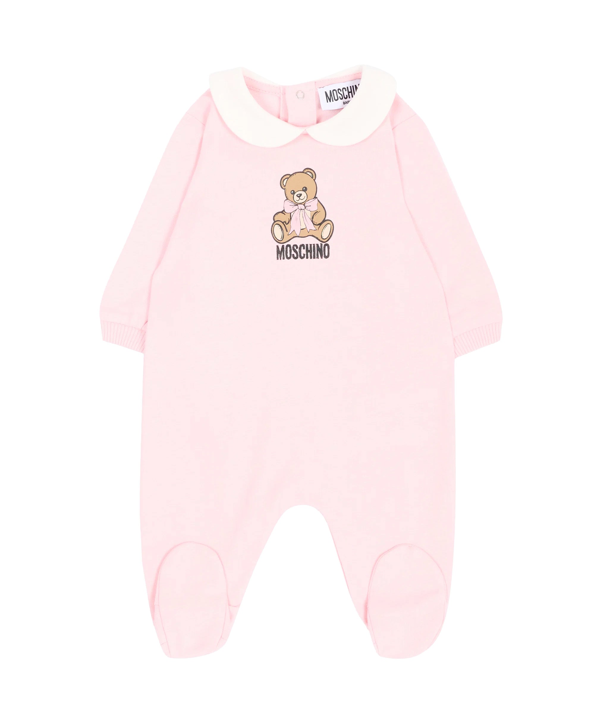 Moschino Kids Tutina Rosa in Cotone con Colletto e Stampa Teddy Bear per Neonate