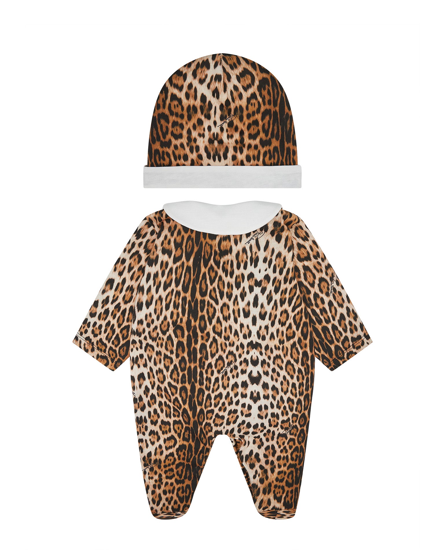 Roberto Cavalli Kids Set 2pz. Tutina e Cappellino con Motivo Animalier per Neonate