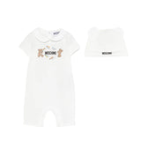 Moschino Kids Pagliaccetto+Cappello Panna con Logo Teddy Bear per Neonati