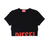 Diesel Kids T-shirt Nera con Stampa Logo a Contrasto per Bambine