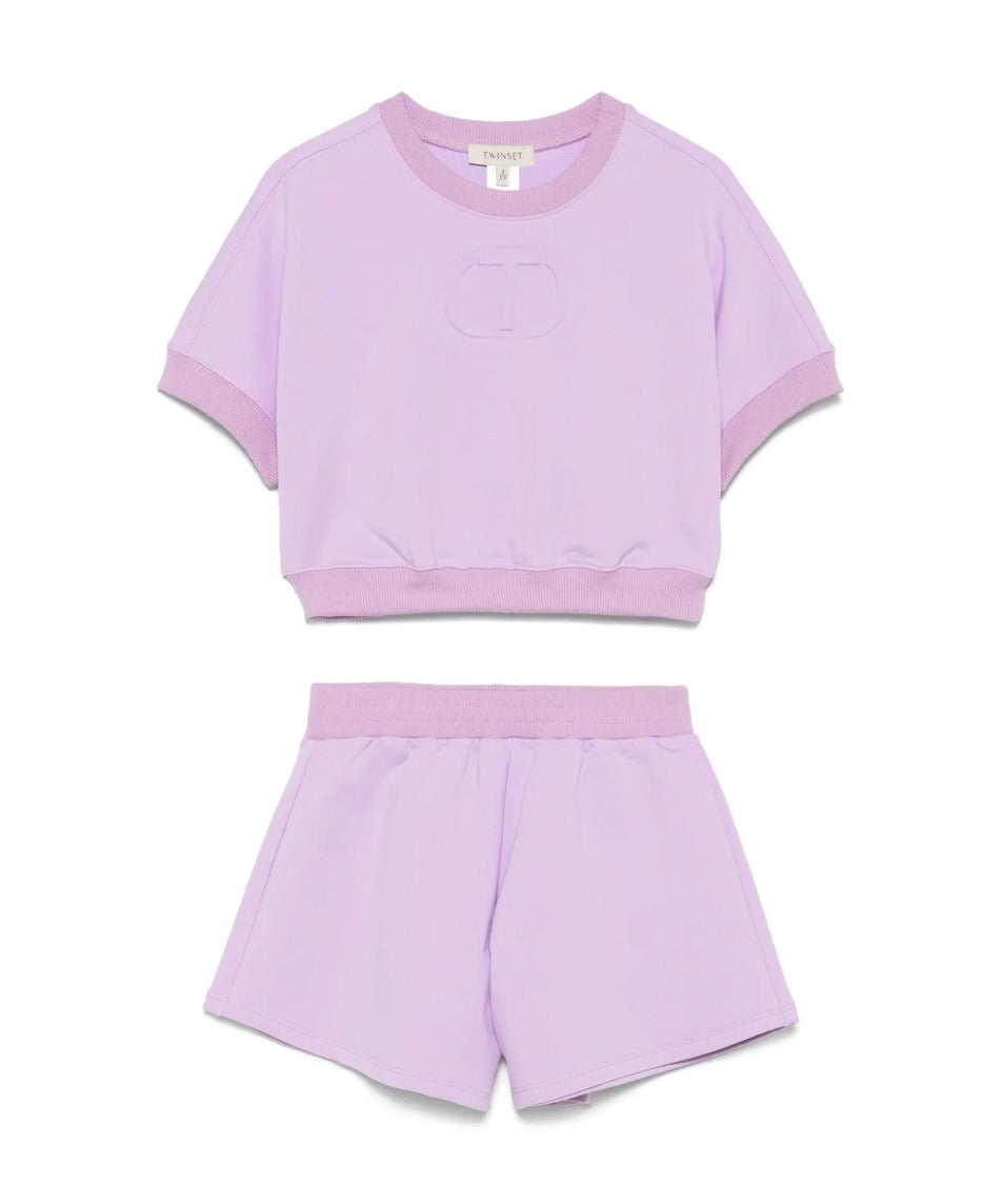 Twinset Kids T-shirt con Shorts in Felpa Viola per Bambine