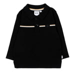 BOSS Kids Polo Nera in Piqué a Maniche Lunghe con Righe Iconiche e Logo per Neonati