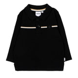 BOSS Kids Polo Nera in Piqué a Maniche Lunghe con Righe Iconiche e Logo per Neonati