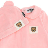 Moschino Kids Tutina + Cappello in Velluto Rosa con Teddy per Neonate