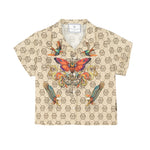Philipp Plein Kids Camicia Beige con Stampa Logo All-Over per Bambine