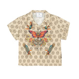 Philipp Plein Kids Camicia Beige con Stampa Logo All-Over per Bambine