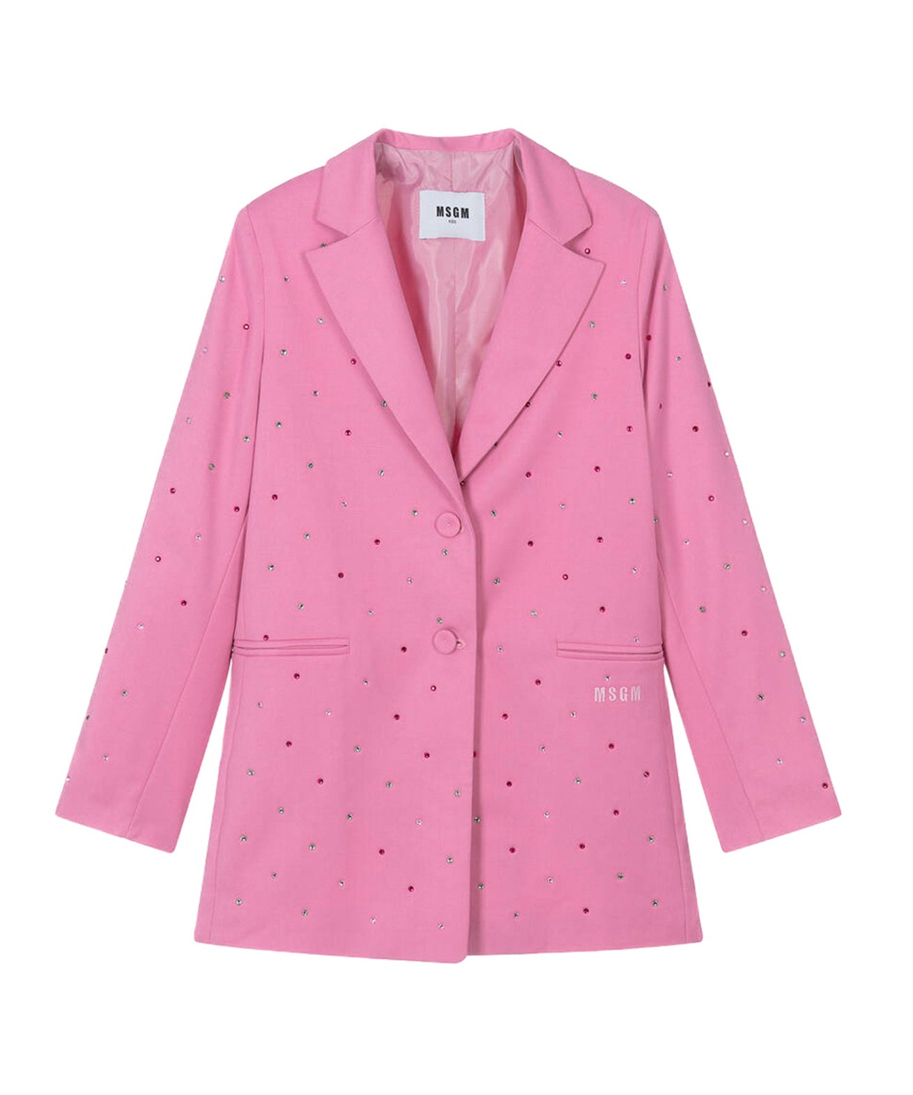 MSGM Kids Giacca Blazer Rosa con Applicazione Strass per Bambine