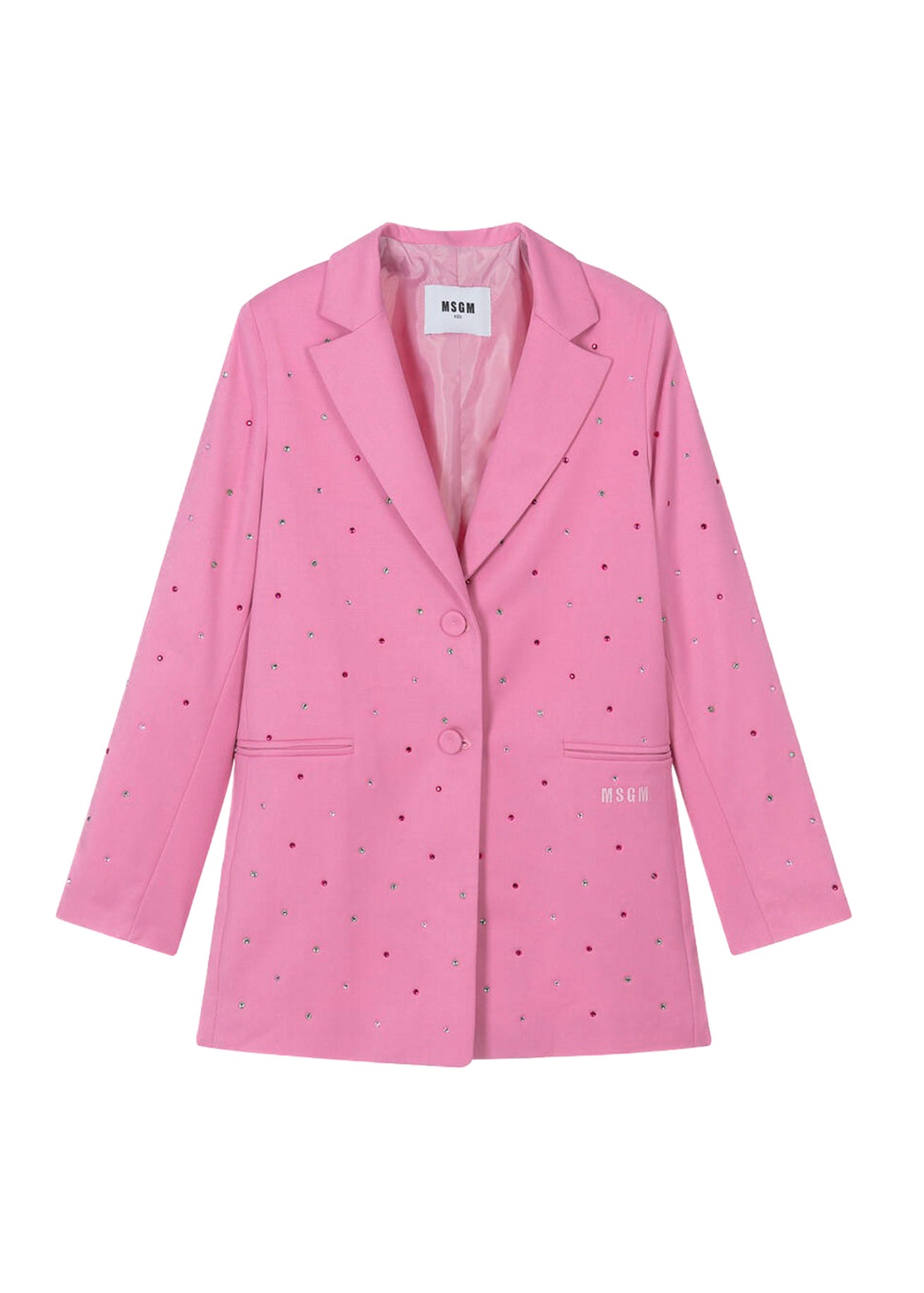 MSGM Kids Giacca Blazer Rosa con Applicazione Strass per Bambine