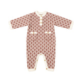 Elisabetta Franchi Kids Tutina Marrone e Panna in Maglia Jacquard con Logo e Bottoni Oro per Neonate