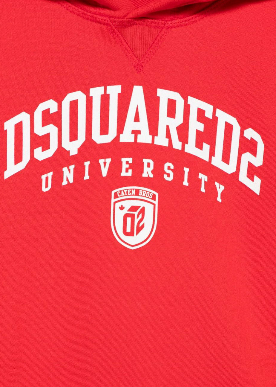 Dsquared2 Kids Felpa Rossa con Cappuccio con Stampa Logo per Bambini (dettaglio)