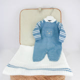 Marlù White/Blue Romper with Embroidery for Newborns