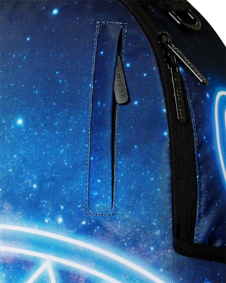 Sprayground Kids Zaino Thin On It Unisex Blu con Stampa Galassia e Shark Mouth Neon