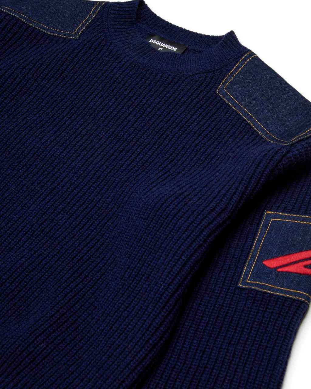 Dsquared2 Kids Pullover Blu con Inserti Denim per Bambine