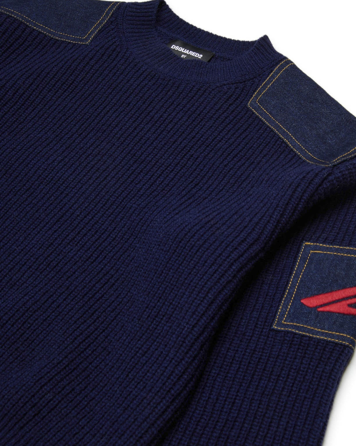 Dsquared2 Kids Pullover Blu con Inserti Denim per Bambine