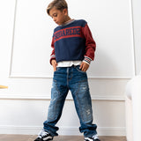 Dsquared2 Kids Blue/Red Crewneck Sweater with Logo for Children