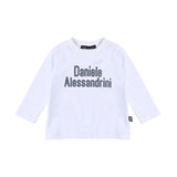 Alessandrini Kids T-Shirt Bianca con Stampa Logo a Contrasto con Bottoni Apertura Spalla per Neonati