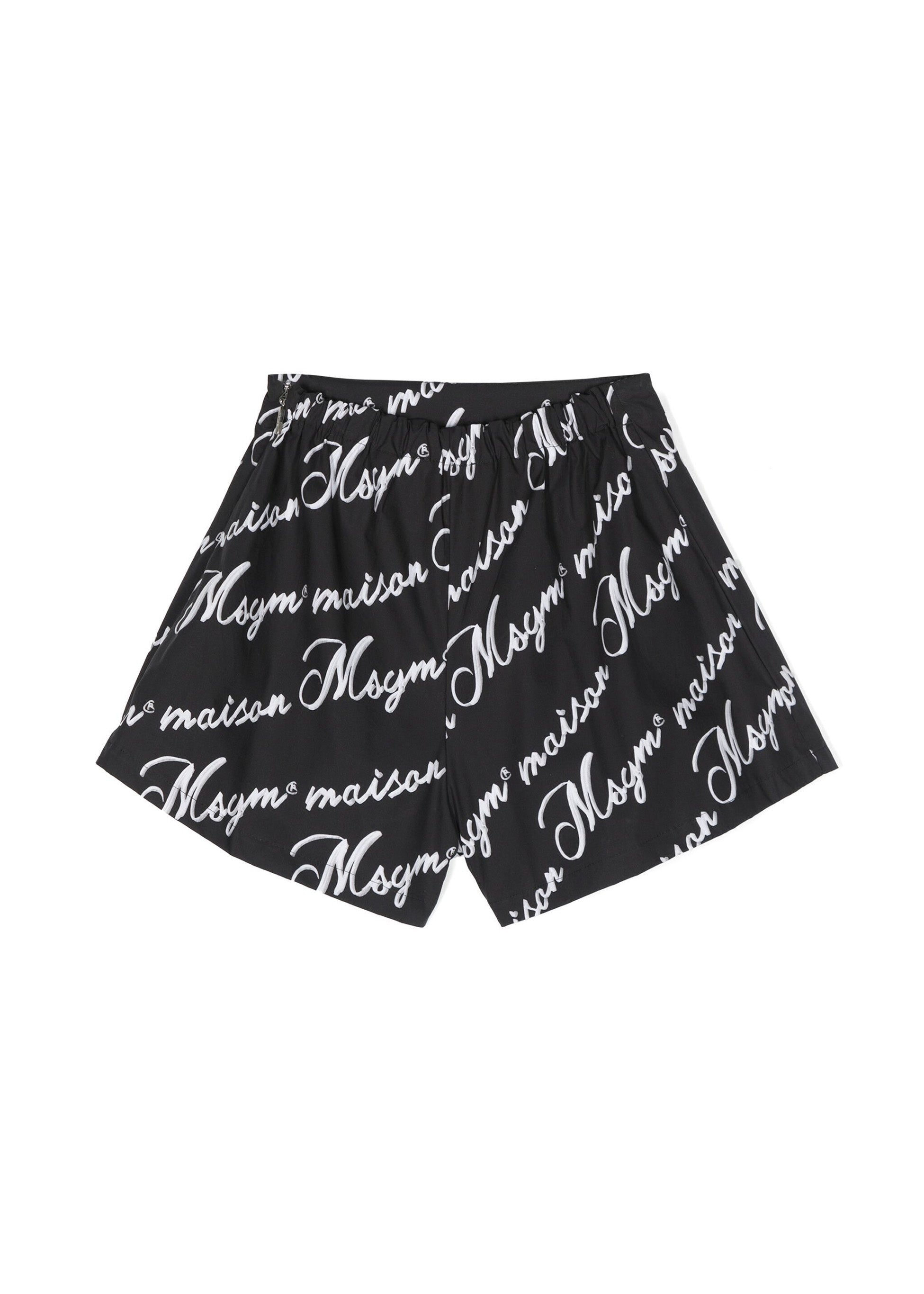 MSGM Kids Bermuda Nero con Stampa Logo All-over Florence Kids 