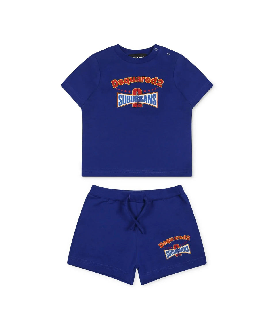 Dsquared2 Kids T-shirt Bluette con Shorts per Neonati