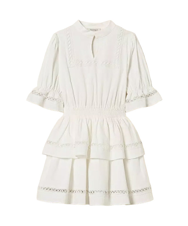 Twinset Kids Abito Off-White con Pizzo per Bambine