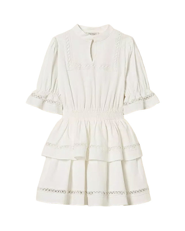 Twinset Kids Abito Off-White con Pizzo per Bambine