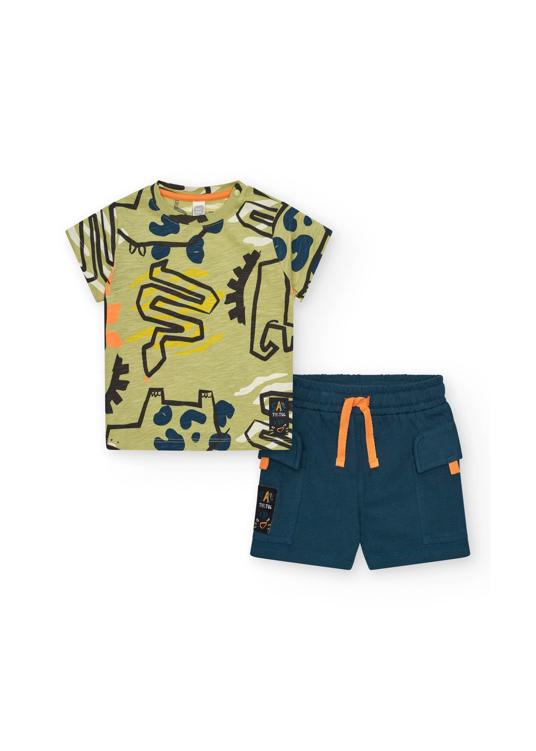 Tuc Tuc Green T-shirt with Blue Shorts for Newborns