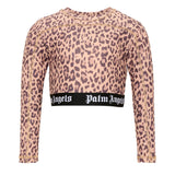 Palm Angels Kids Top Manica Lunga Leopardato con Banda Logata per Bambine