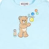 Moschino Kids Completo Celeste in Felpa con Maglia e Pantaloni con Stampa Teddy Bear e Bolle per Neonati