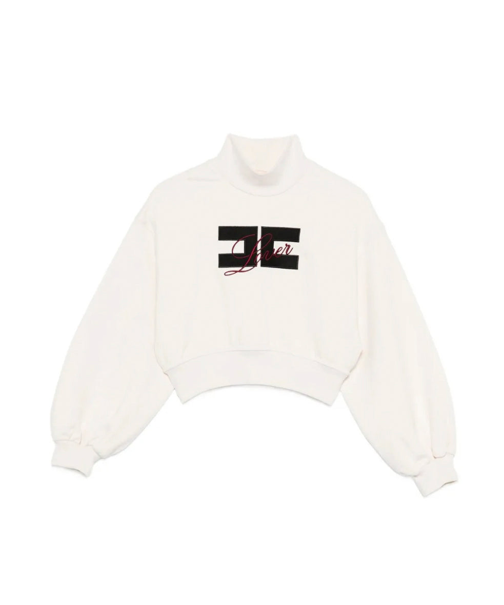 Elisabetta Franchi La Mia Bambina Felpa Panna Crop con Stampa per Bambine