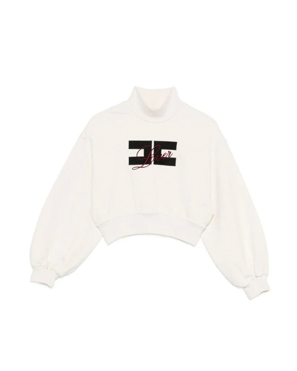 Elisabetta Franchi La Mia Bambina Felpa Panna Crop con Stampa per Bambine
