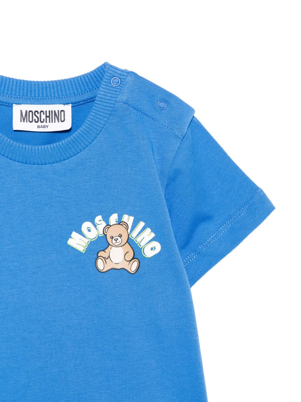 Moschino Kids T-Shirt Blu con Logo Teddy Bear per Neonati