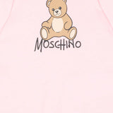 Moschino Kids Tutina Rosa in Cotone con Colletto e Stampa Teddy Bear e Logo per Neonate