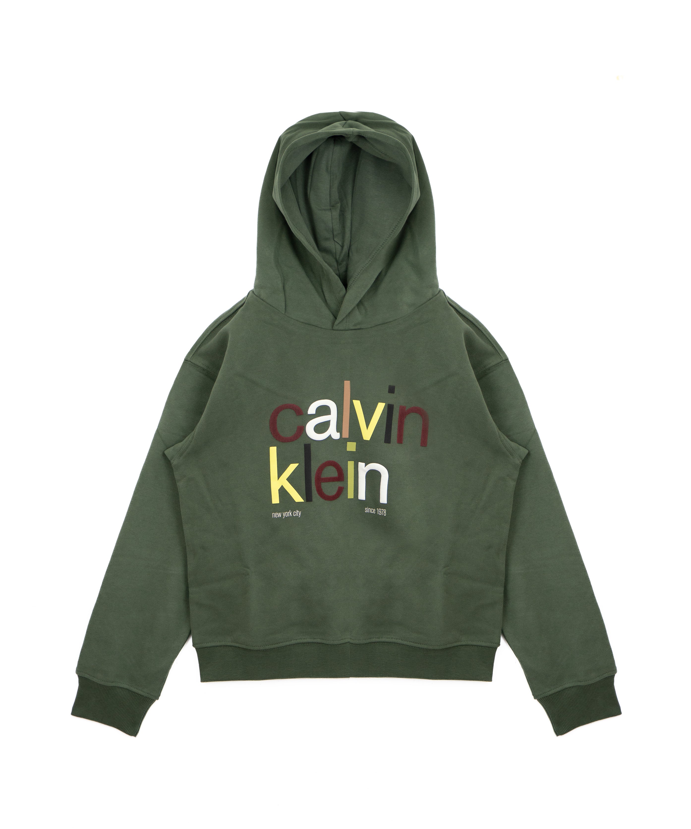 Calvin Klein Kids Felpa con Cappuccio Verde Scuro per Bambini