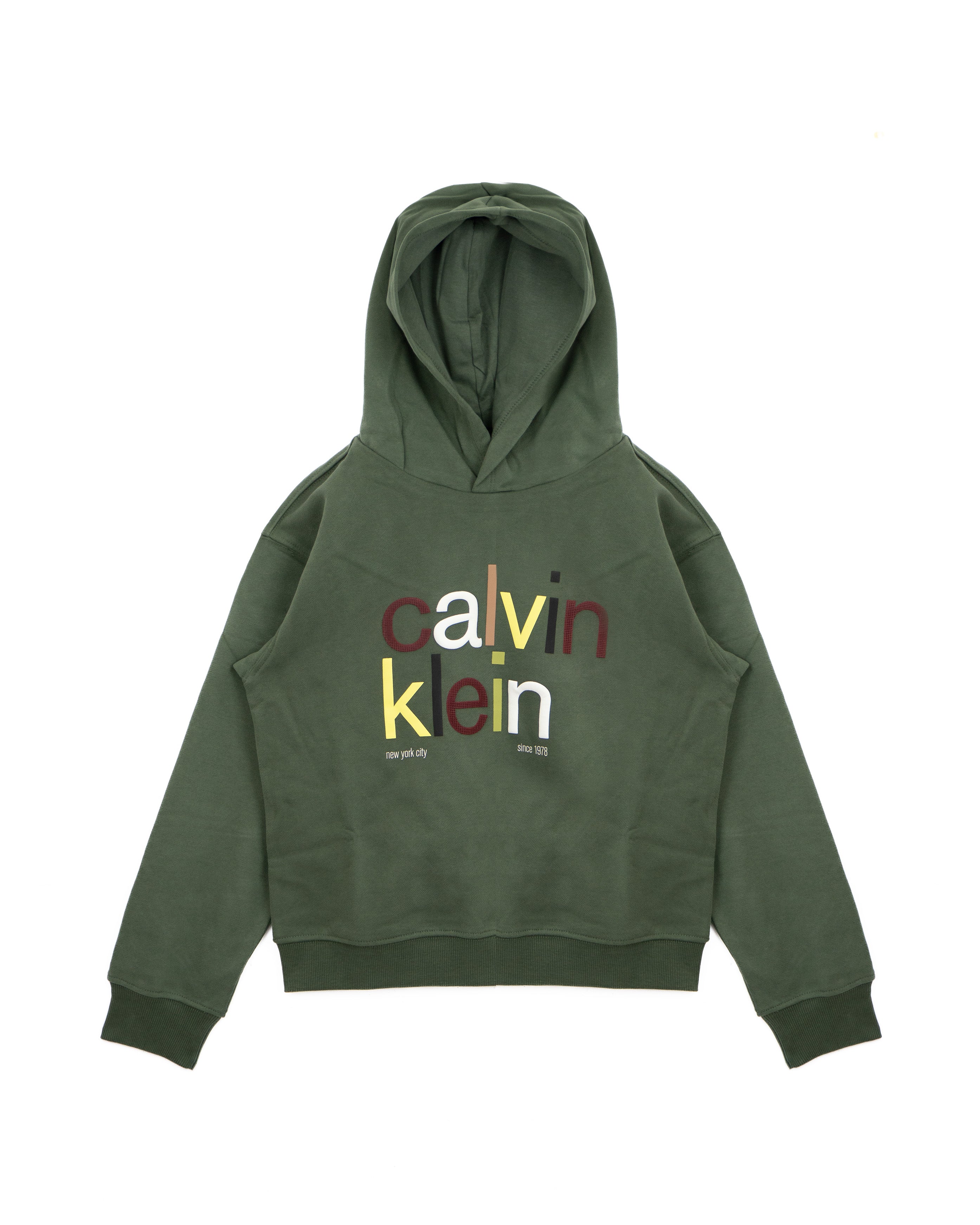 Calvin Klein Kids Felpa con Cappuccio Verde Scuro per Bambini
