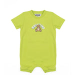 Moschino Kids Pagliaccetto Verde con Apertura Bottoni Spalla e Stampa Logo Teddy per Neonati