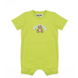 Moschino Kids Pagliaccetto Verde con Apertura Bottoni Spalla e Stampa Logo Teddy per Neonati