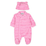 Moschino Kids Tutina Rosa in Spugna con Logo Jacquard per Neonate