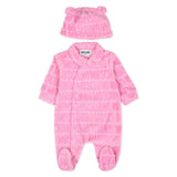 Moschino Kids Tutina Rosa in Spugna con Logo Jacquard per Neonate